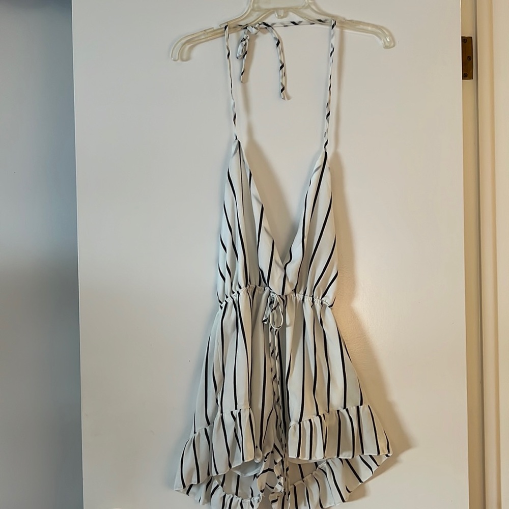 Black and White Striped Romper